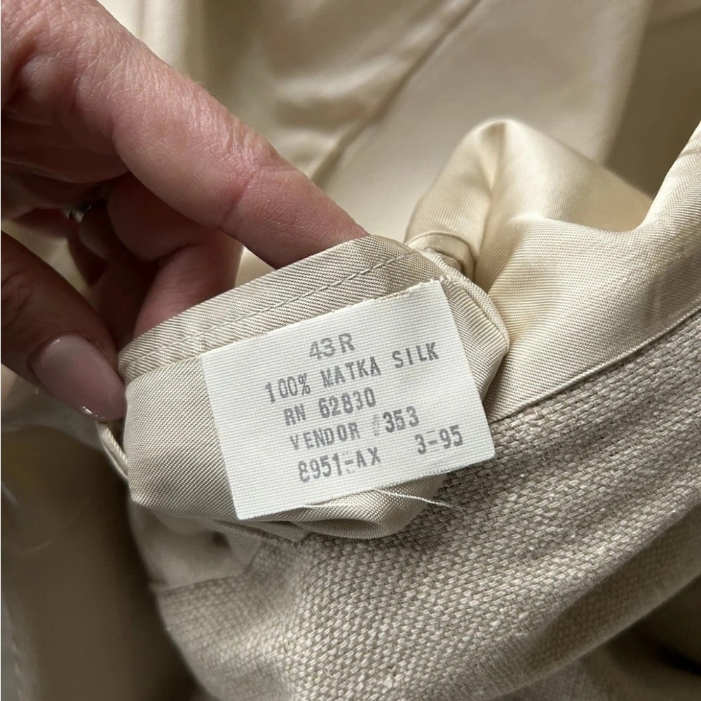 ▶️ Vintage Hopsack 100% Silk Sport Coat 43R Cream Textured Blazer Jacket USA 90s - Picture 5 of 15